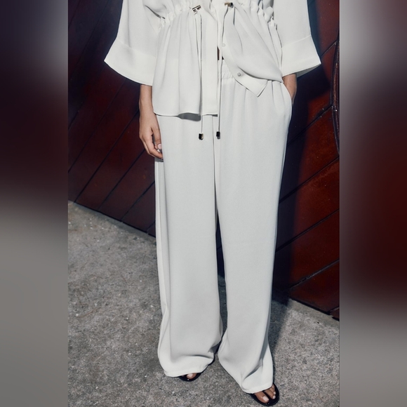 ZARA 2 PIECES SET GATHERED KIMONO SHIRT AND CREPE WIDE LEG PANTS SIZE XS/S - Picture 6 of 15